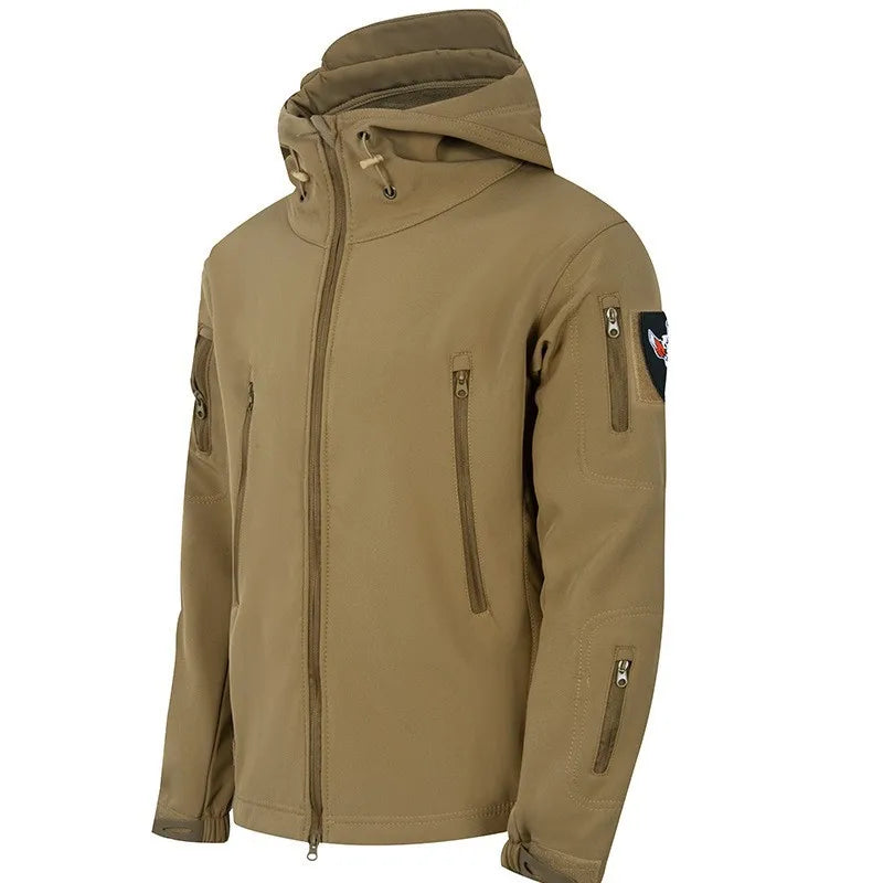 Men's Tactical Soft Shell Jacket Military Windproof Waterproof Hooded Outdoor Jacket Warm Bomber Coat for Hunting Hiking Camping