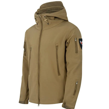 Men's Tactical Soft Shell Jacket Military Windproof Waterproof Hooded Outdoor Jacket Warm Bomber Coat for Hunting Hiking Camping