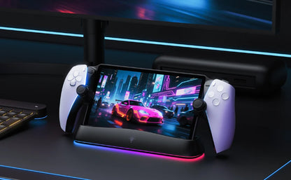 HONCAM Auto Align Charging Dock for PlayStation Portal 7 RGB Light Modes Portable Dock Station with USB-C Charging Cable
