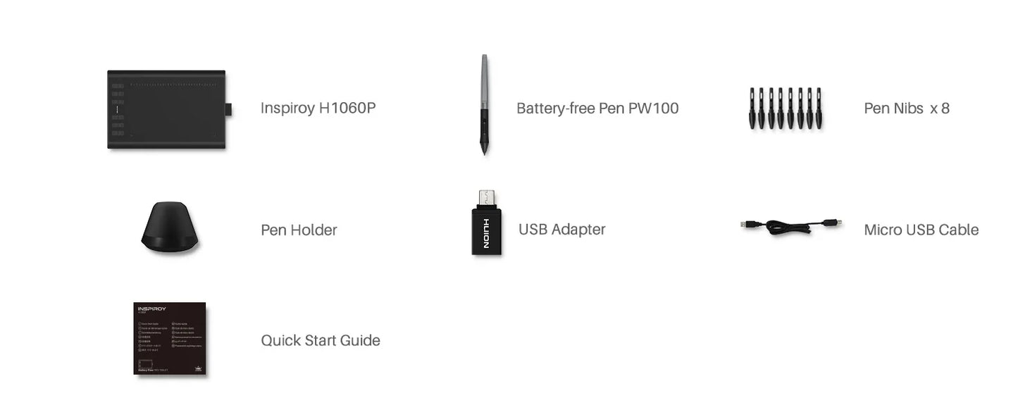 HUION Inspiroy H1060P Ritplatta – 8192 Trycknivåer Batterifri Penna 12 Snabbtangenter 10x6,25" Windows macOS Android Linux