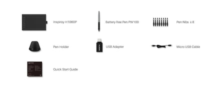 HUION Inspiroy H1060P Ritplatta – 8192 Trycknivåer Batterifri Penna 12 Snabbtangenter 10x6,25" Windows macOS Android Linux