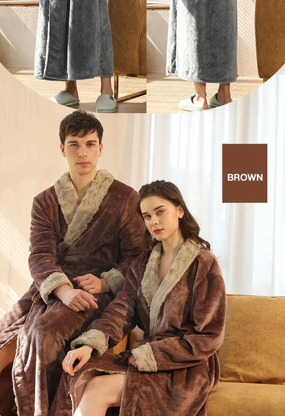 Female Autumn and Winter Warm Long Coral Velvet Thick Couple Bath Bathrobes Men Women Pajamas Shower Robe Bath Towels For Adults