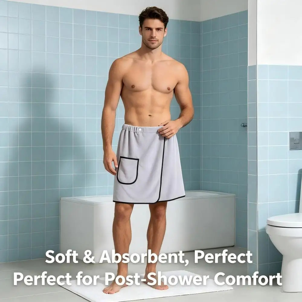 1Pcs Men's Quick Dry Bath Skirt 15.7x55.1in Sport Towel Wrap Adjustable Hands Free for Gym Swimming Sauna Changing Room Fitness