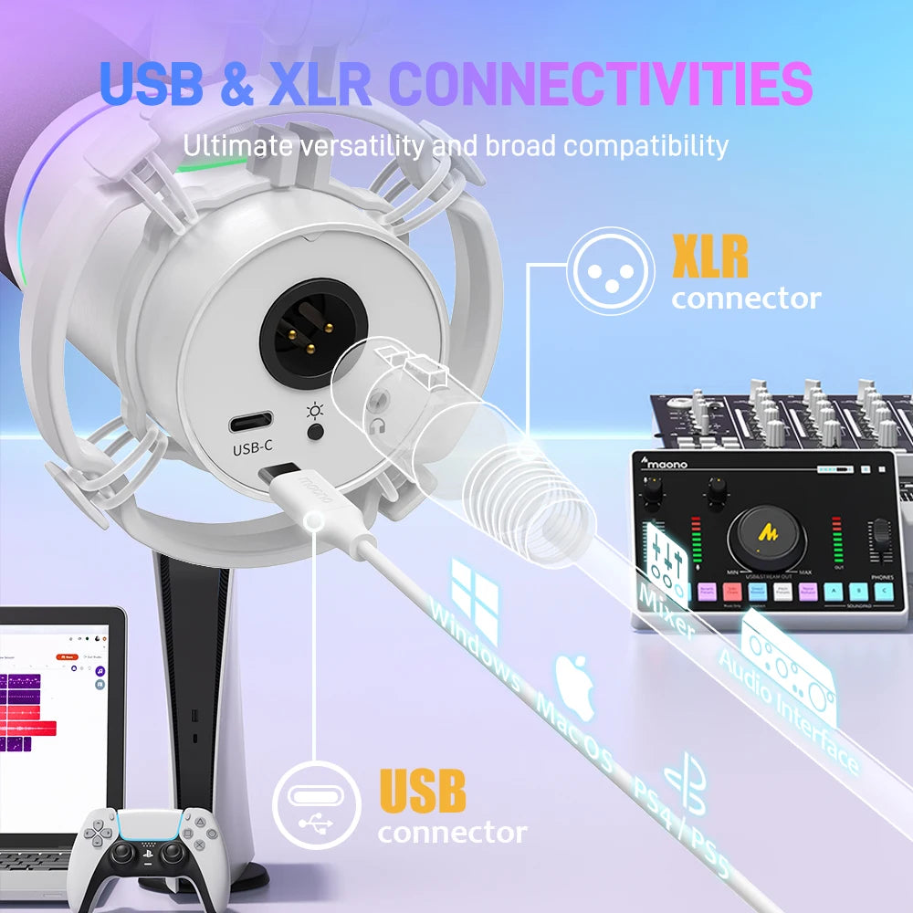 MAONO PD200X RGB Gaming Microphone Dynamic Microphone USB/XLR Dual Mode Microphone Podcast Mic RGB XLR/USB Gaming Podcasting Mic