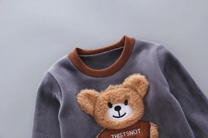Winter Baby Clothing Sets Autumn Boys Girls Thick Warm Suits Hooded Sweater Cartoon Cute Bear Three-Piece kids Outfits 0-4 Years