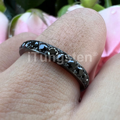ITungsten 2/3/4mm Men Women Titanium Princess Cubic Zirconia CZ Inlay Ring Nice Eternity Engagement Wedding Band