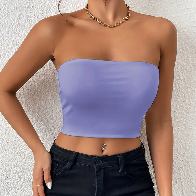 Dam Issilke Crop Top Sömlös – Axelbandslös Halkfri Tunn Andningsbar Sommar, 13 Färger XS–L