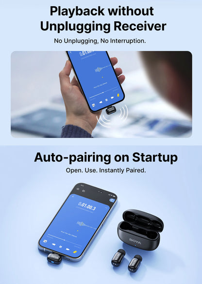 BOYA Mini 2 Wireless Lavalier Microphone AI Noise Reduction Mini Mic for iPhone 6-14/15-17 USB-C Android Phone Video Recording