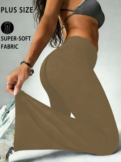 Plus Size Women's Super Soft Flare Pants High Waisted Tummy Control Workout Yoga Push Up Gym Fitness Long Leggings Bell Bottoms