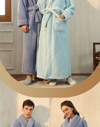 Female Autumn and Winter Warm Long Flannel Thick Couple Bath Bathrobes Men Women Pajamas Shower Robe Bath Towels For Adults