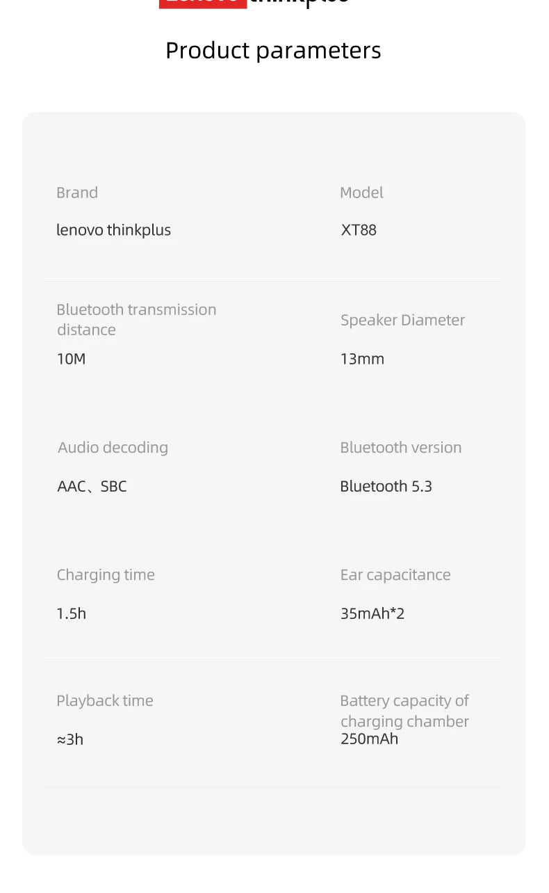 Lenovo GM2 PRO XT88 True Wireless Earbuds – Bluetooth 5.3 Dubbel Mikrofon Touch 4h Speltid Svettskyddad HiFi Bass CE/FCC Vit Svart