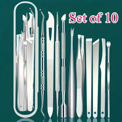 10pcs Stainless Steel Toenail And Cuticle Removal Kit Odorless Pedicure And Manicure Set,No Power Required,Portable Storage Case