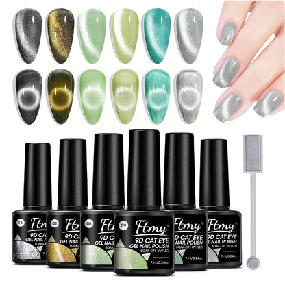 6 Colors Cat'S Eye Magnetic Nail Gel Set, Semi-Permanent UV LED Soak Off Nail Art, Smooth Intense Pigmentation, Odorless, Toxin-