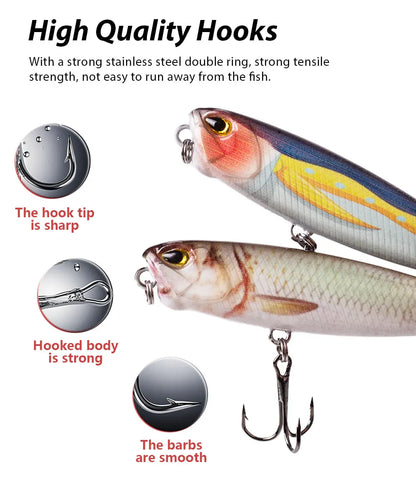 Hanlin Popper 6.5cm/2.56in/5.5g Topwater Baits Walk The Dog Rattle Wobble Fishing Lures Floating Hard Plastic Bass Tackle