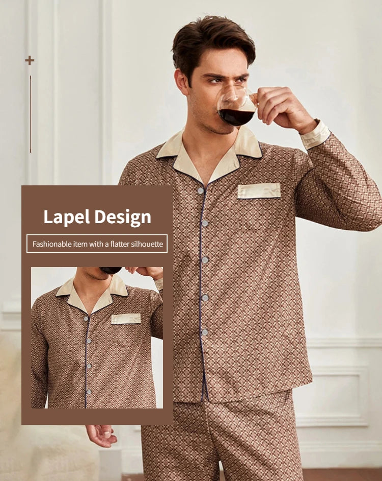 Mens Stain Silk Pajama Sets Pajamas Men Sleepwear Printed Silk Nightgown Home Male Satin Soft Cozy Sleeping Pajamas