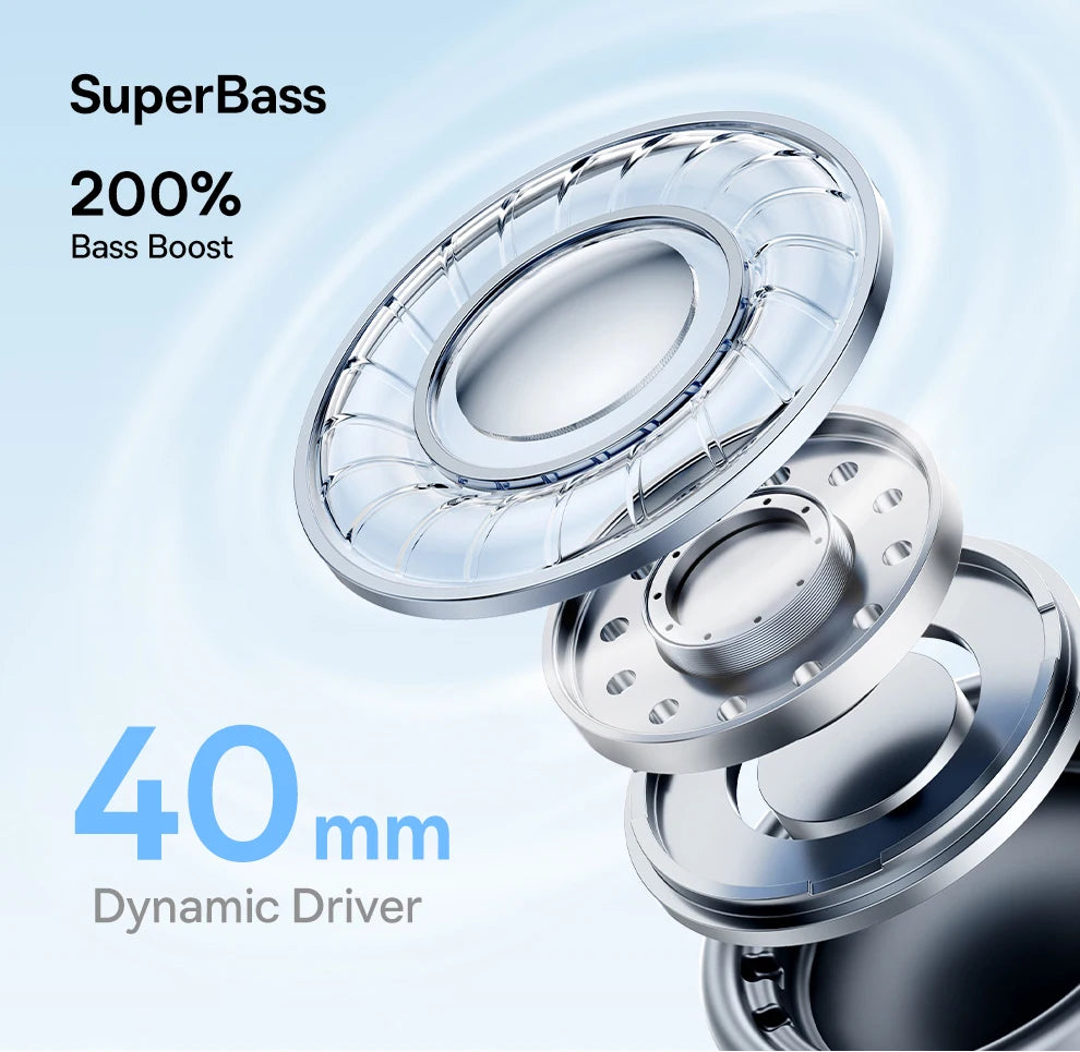 Baseus BH1 Lite Wireless Headphones Bluetooth 6.0 ENC Clear Call Headsets Super Bass Hit Earphones 80H Playtime Over Ear Headset