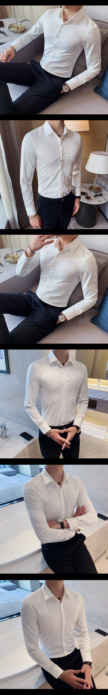 Boutique Fashion Solid Color Formal Wedding Dress Men's Long-sleeved Shirts Club Banquet Party Social Male Shirt