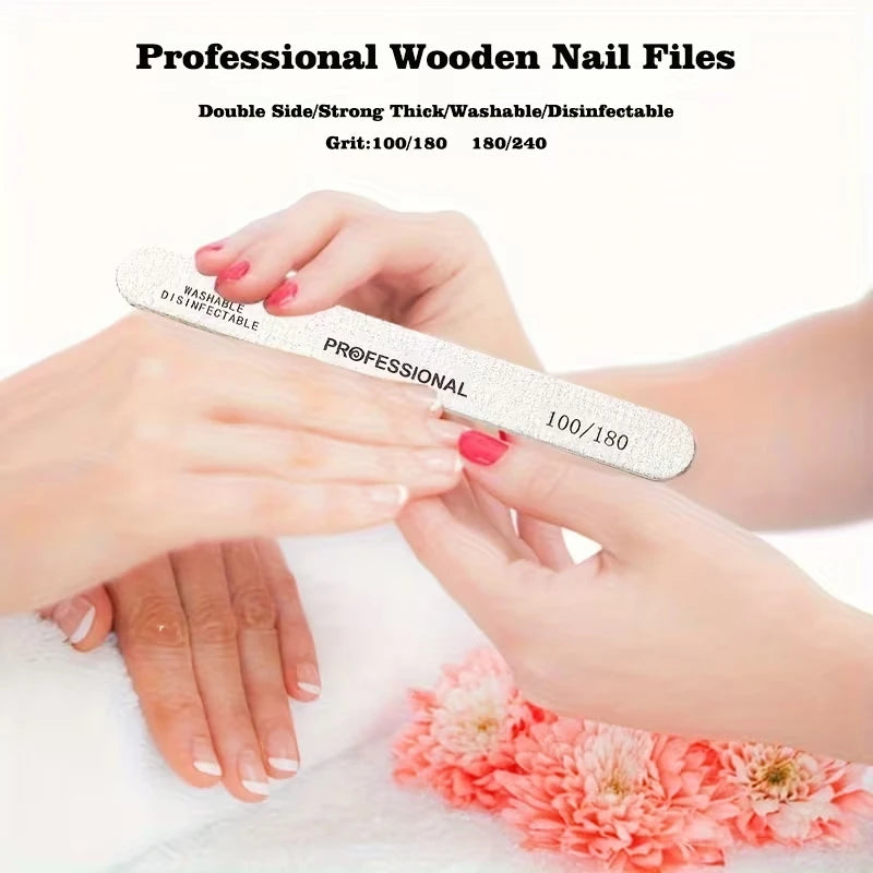 10-100PCS Wooden Nail File Professional Sanding Buffer Files 100/180/240 Double Side For Nail Art Pedicure UV Gel Tips Tools