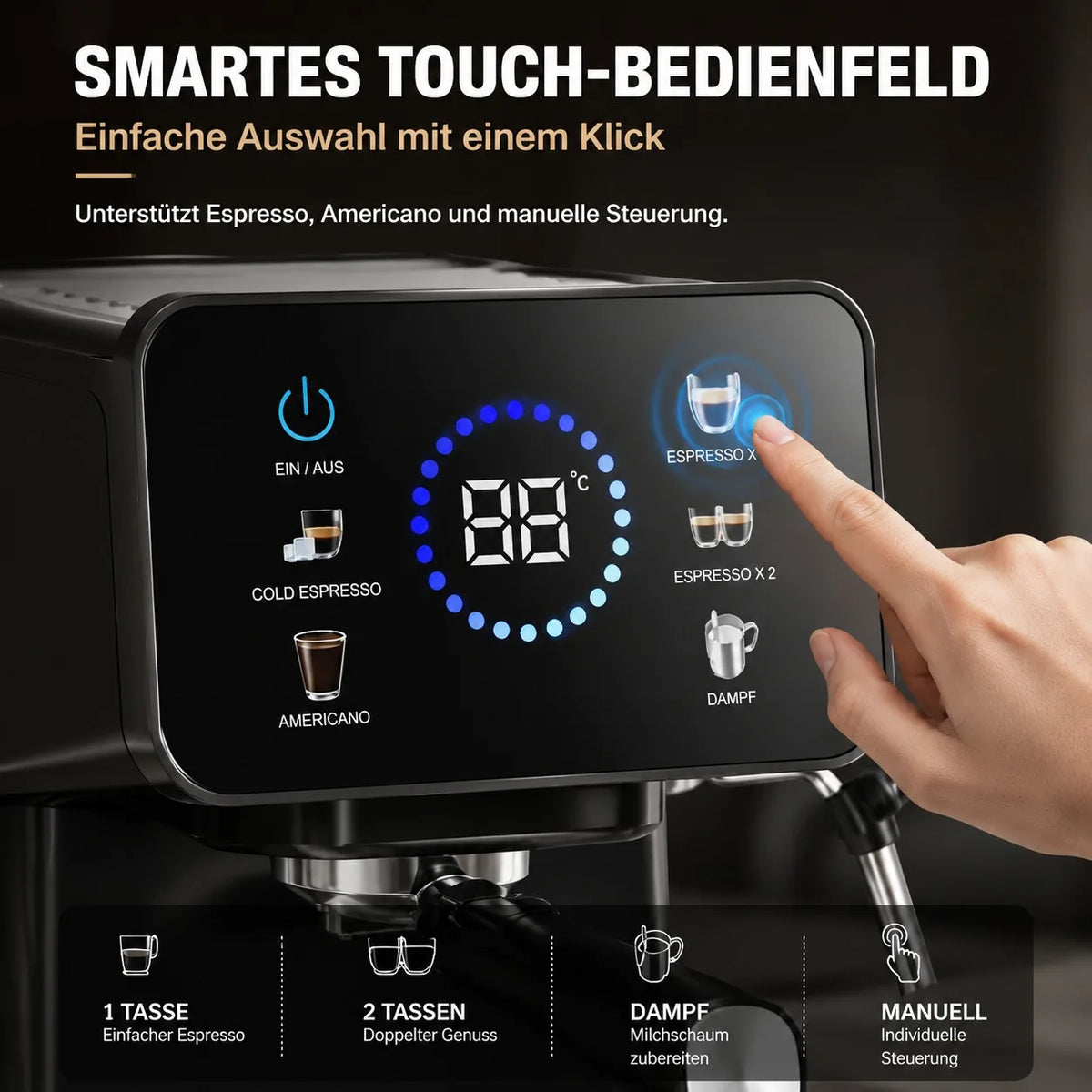 Semi-Automatic Coffee Maker Espresso Machine with Built-In Milk Frother One-Touch Americano Function, Adjustable Temperature, Cappuccino H13 Espresso Coffee Machine 20 Bar Semi-Automatic Italian Espresso Coffee Maker with Mil