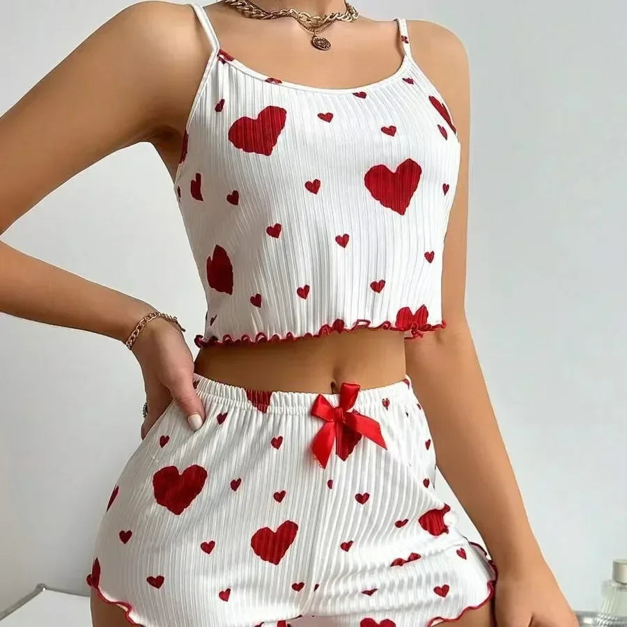Somrigt pyjamasset för damer med linne och shorts