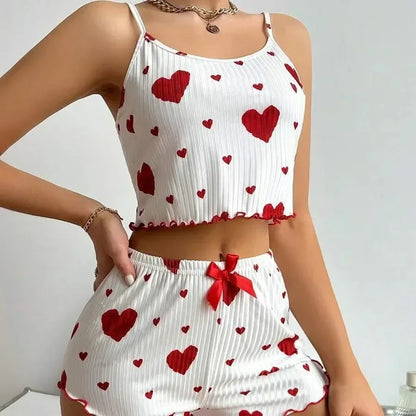 Somrigt pyjamasset för damer med linne och shorts