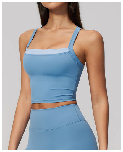 Women Criss Cross Back Yoga Tank Top Push Up Sports Bra Fitness Running Workout Gym Vest Color Block Sport Underwear Crop Top