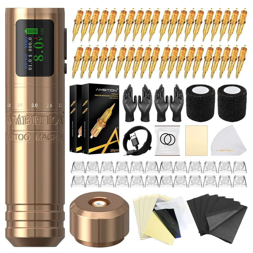 Ambition C1 Adjustable 7 Strokes 2.0-4.2mm Wireless Tattoo Machine Coreless Motor Billing Battery 1900mAh For Tattoo Body Artist