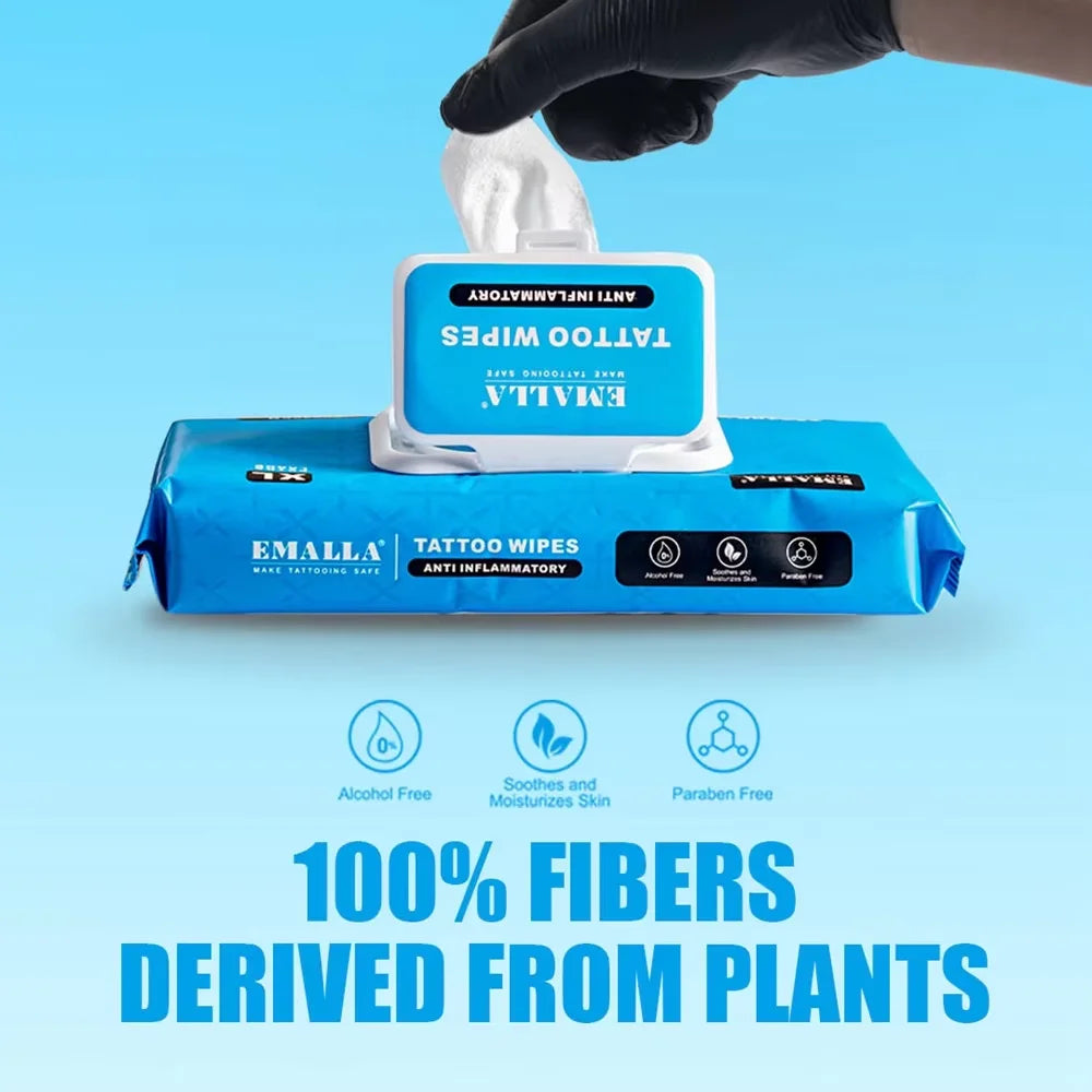 EMALLA Tattoo Aftercare Wipes Tattoo Cleansing Green Soap Cleaning Wipes for Tattoo PMU Clean Aftercare Skin Wipes Supplies