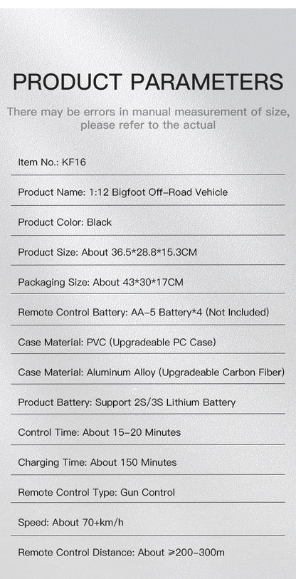 KF16 1:12 High Speed Drift Racing 70KM/H Brushless Motor 4WD 3S 3200mah RC Off Road Car Monster Trucks Toys for For Kids Gifts