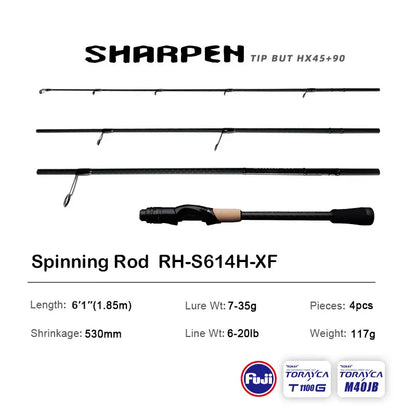PURELURE SHARPEN Travel Soft Lure Long Spinning and Casting XF/MF Action Rods FUJI Components Bass Pike Rod Fishing Rod Reel