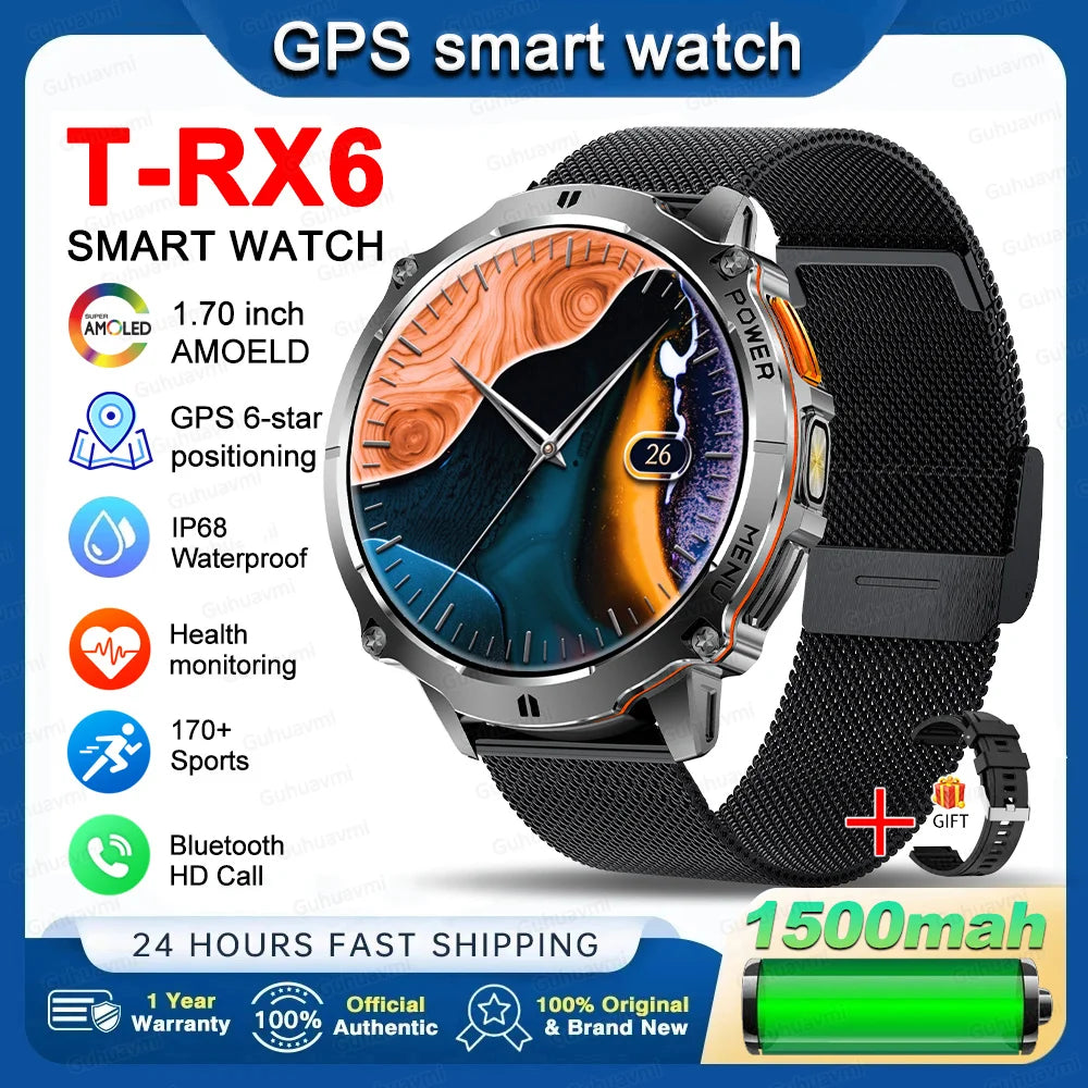 New T-RX6 Ultra Outdoor Sports Smart Watch GPS Compass  Barometer IP68 Waterproof Call Blood Oxygen Military Smartwatch For Men