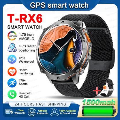 New T-RX6 Ultra Outdoor Sports Smart Watch GPS Compass  Barometer IP68 Waterproof Call Blood Oxygen Military Smartwatch For Men