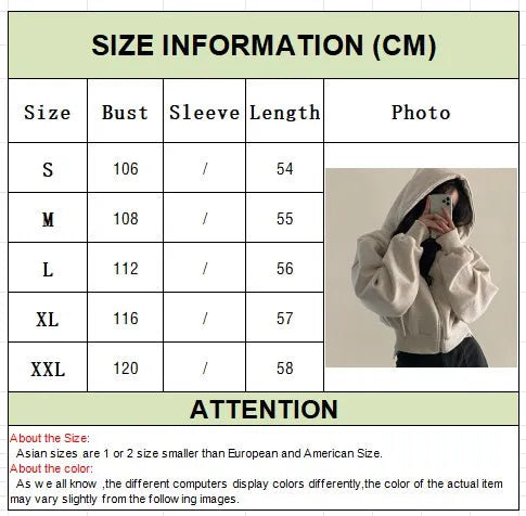Zip Up Hoodies Women Autumn Winter Warm Fleece Lined Long Sleeve Cropped Jackets New Fashion Hooded Sweatshirts Female Y2K Coats