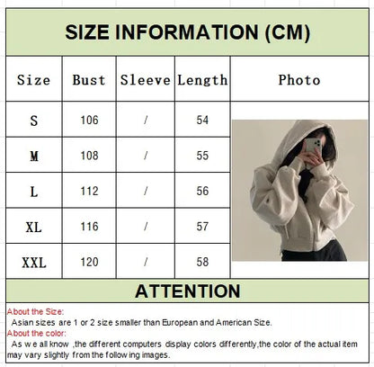 Zip Up Hoodies Women Autumn Winter Warm Fleece Lined Long Sleeve Cropped Jackets New Fashion Hooded Sweatshirts Female Y2K Coats