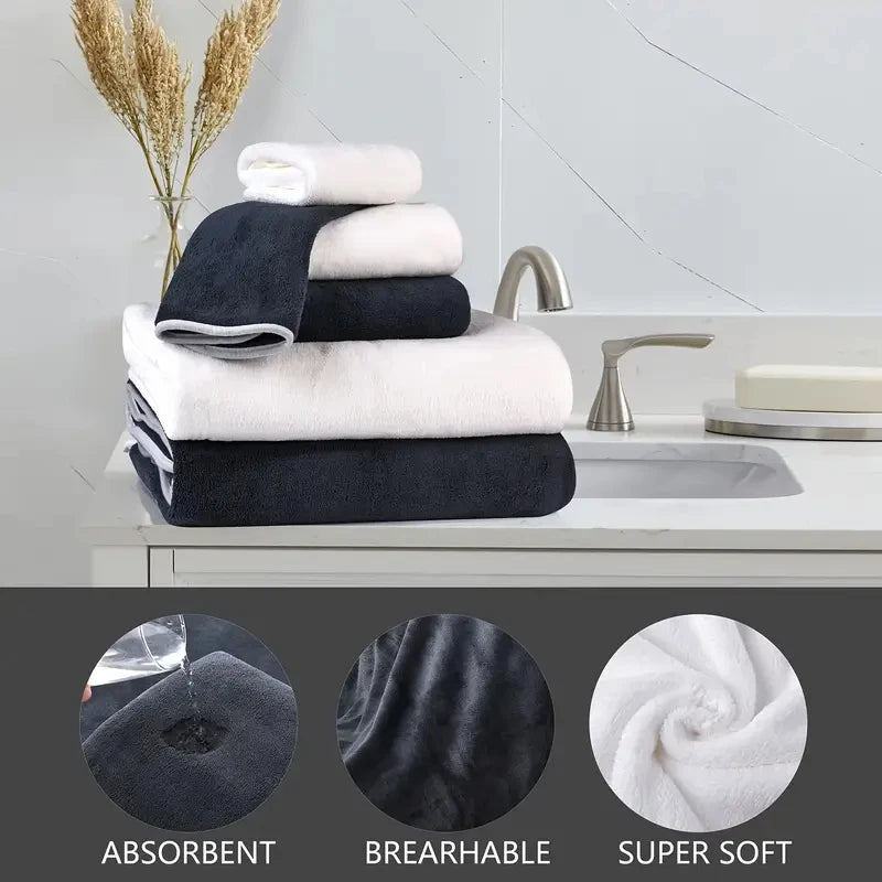Luxury 6Pcs Towel Set 2 Bath 2 Hand 2 Face Microfiber Highly Absorbent Fast Drying Hotel Quality for Home Spa Bathroom