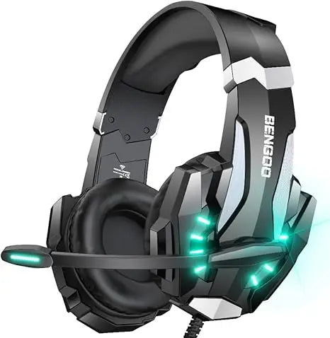 Gaming Headset G9000 Over-Ear – 3,5mm + USB LED-belysning Mikrofon Aktiv Brusreducering Stereo PC PS5 Blå Röd Vit Svart