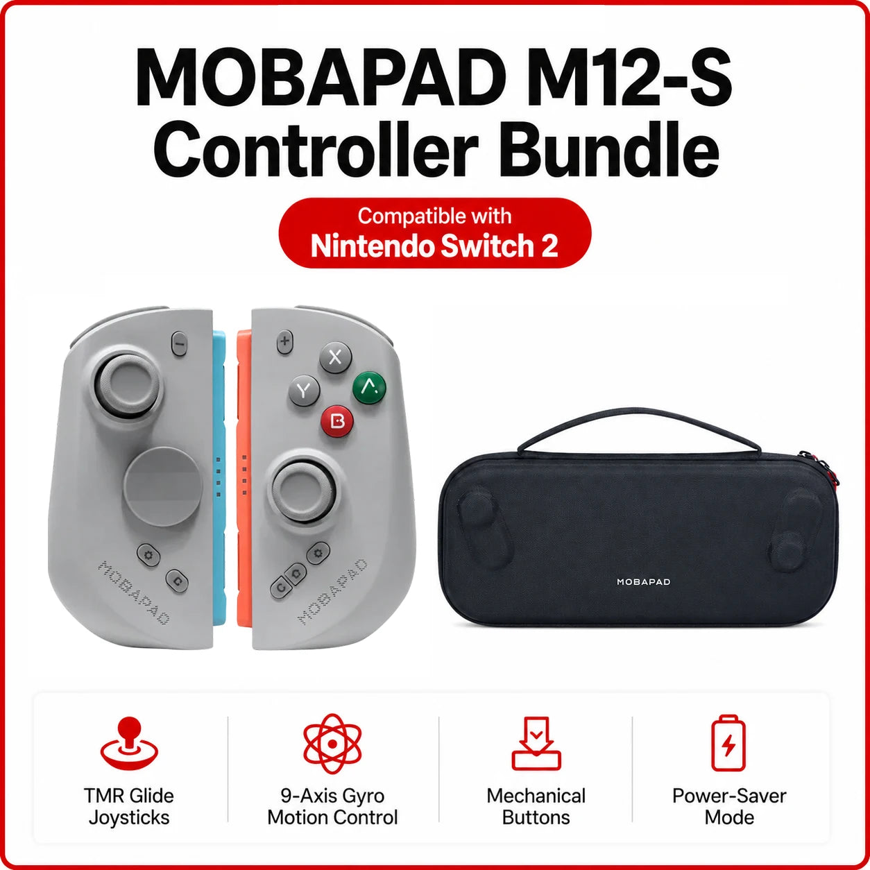 MOBAPAD M12 S Gaming Controller for Switch 2 with TMR Sticks, Mechanical Buttons, 9-Axis Gyro Motion Control, Power-Saver Mode