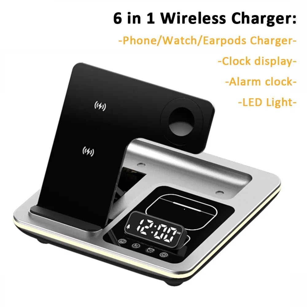 4 in 1 Wireless Charger Alarm Clock Stand For Samsung S26 S25 Galaxy Watch 8 7 6 5 Active 2 Buds4 Pro 3/2 Fast Charging Station