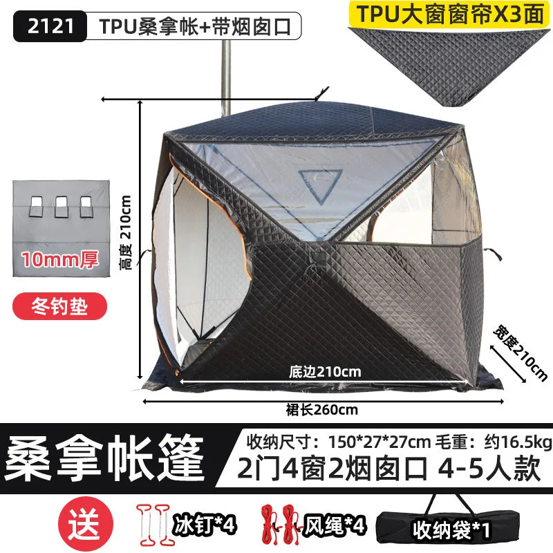 Steam sauna tent winter fishing  outdoor warm snow fishing house winter chimney mouth ice fishing tent