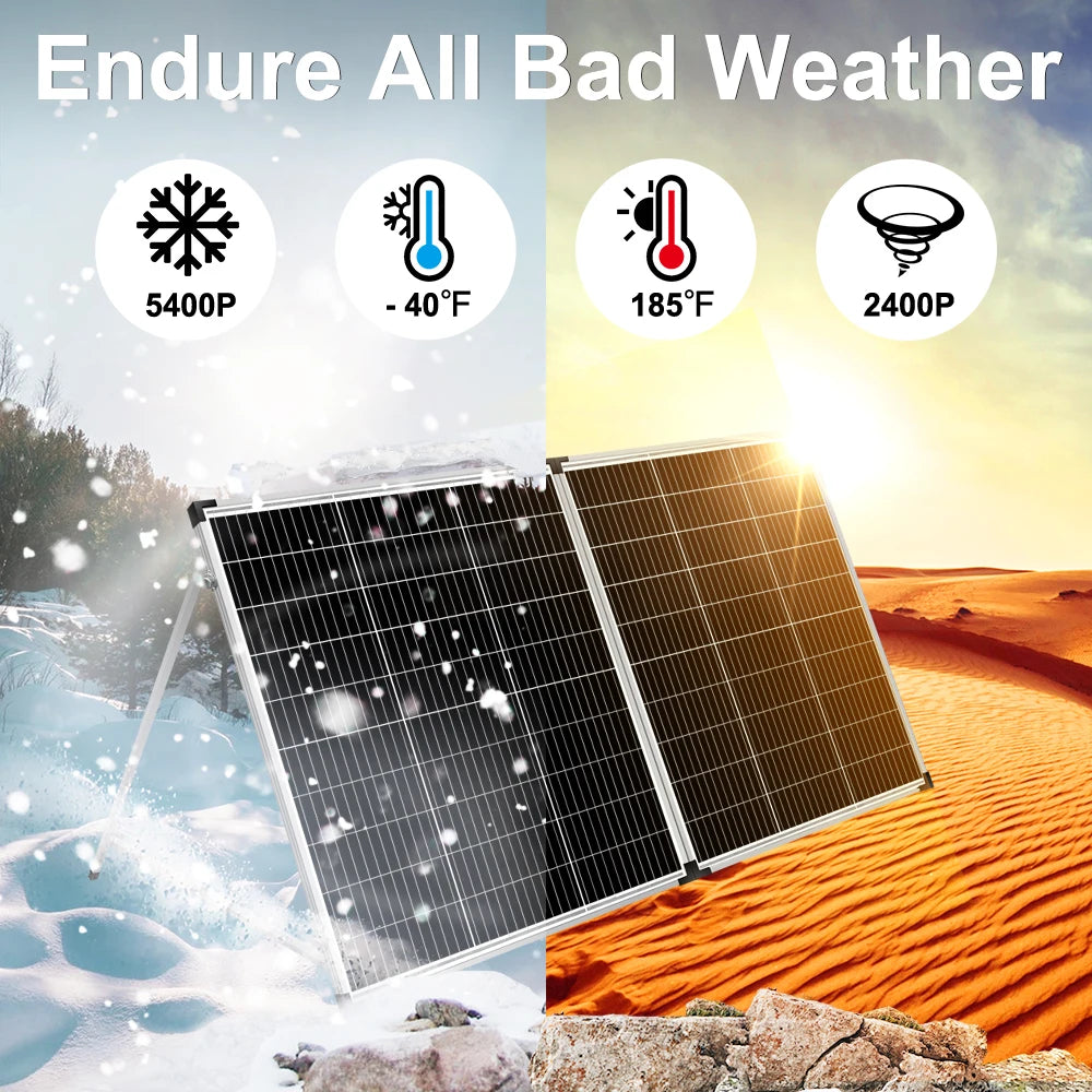 DOKIO Vikbar Solpanel 100W/160W/200W – Monokristallin 18V PWM-regulator Portabel Camping Husbil Båt EU-lager CE