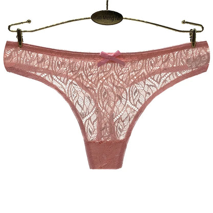 Sexy Panties Women Lace Silk Underwear Low Waist Bow Solid Color Briefs Cotton Crotch Breathable Sexy Thongs Women Underwear