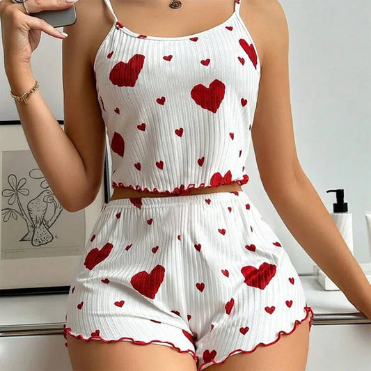 Dam Pyjamasset 2026 – 2-delat Linne & Shorts Spaghetti Axelband Mjuk Stretch Casual Sexy Sommar S–XL