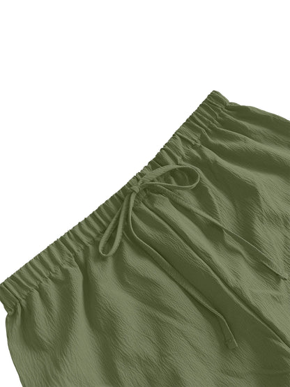 Dam Wide Leg Byxor Knälång – Elastisk Midja Dragsko Casual Vår/Sommar, 5 Färger S–XXL