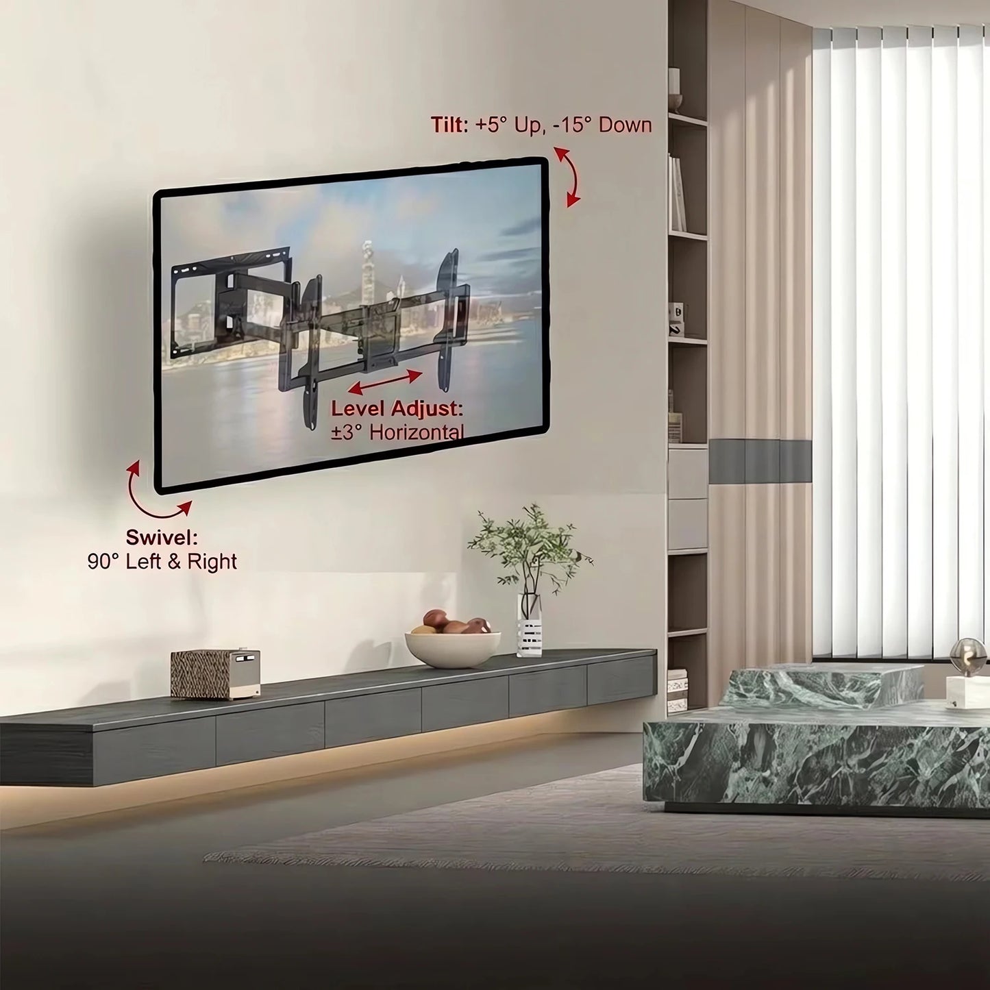 32‑75 Inch TV Wall Mount with Dual Articulating Arm, Tilt +5°/-15° Swivel ±90° Extension 2-15.7", Fits LED LCD OLED Flat Curved Screens, Max 80kg, Wood Stud Concrete Brick Wall, VESA 200x200 to 600x400mm, Easy Installat