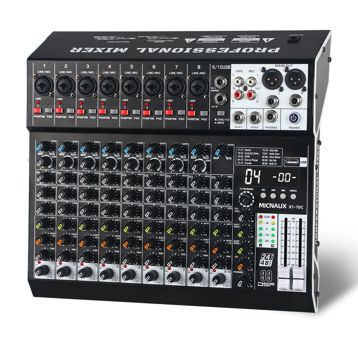 FULUODE X1-seriens ljudmixer med Bluetooth och 99 DSP-effekter