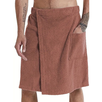 Bath Towel Terry Cloth Beach Towel Men Hook and Loop Elastic Waist Solid Color Pocket Shower Towel Beach Towel
