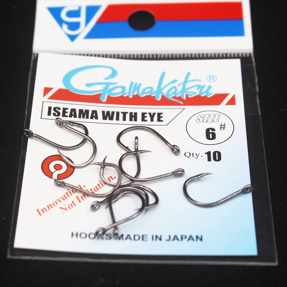 Gamakatsu 10Pcs High Carbon Steel Fish Hook Efficiency Barbed Fishhooks With Hole Jig Carp Big Eye Fly Fishing Hook Worm Pesca