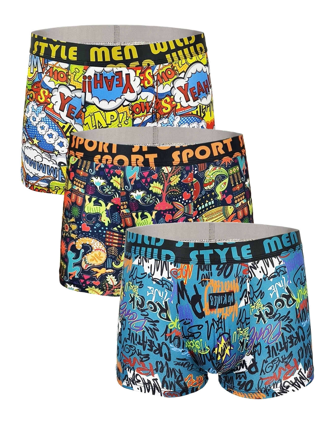 Herr Boxershorts 3-pack Polyester – Graffiti & Comic Pop Art Streetstyle, S–2XL