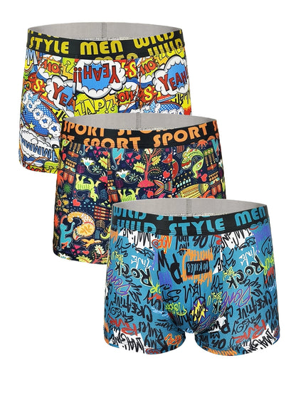 Herr Boxershorts 3-pack Polyester – Graffiti & Comic Pop Art Streetstyle, S–2XL