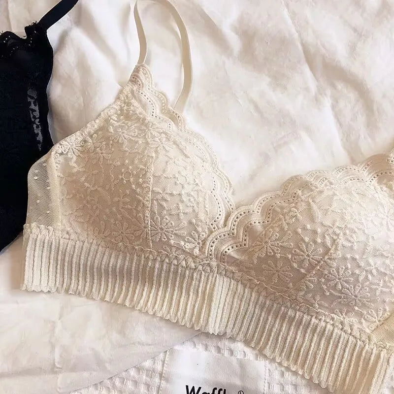 Lace Floral Embroidery Sexy Bra Comfortable Adjustable Women Underwear 3/4 Cup Wireless Girl Brassiere Bralette